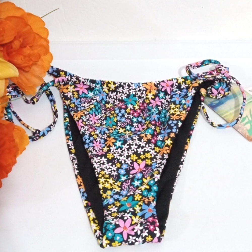 HOBIE BLACK FLORAL HIGH-CUT HIPSTER BIKINI BOTTOM SIZE XL NWT